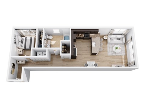 Floor plan for 1 bed, 1 bath, 770 sqft